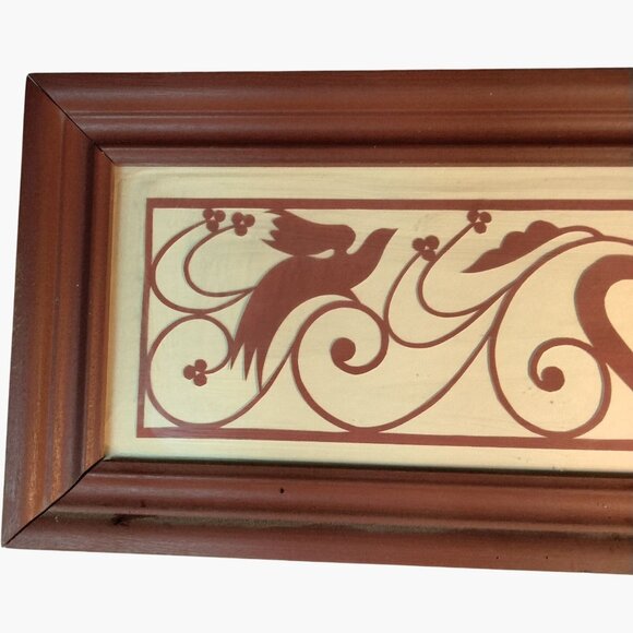 Framed Wooden Folk Art Heart Bird Wall Hanging - Picture 4 of 9